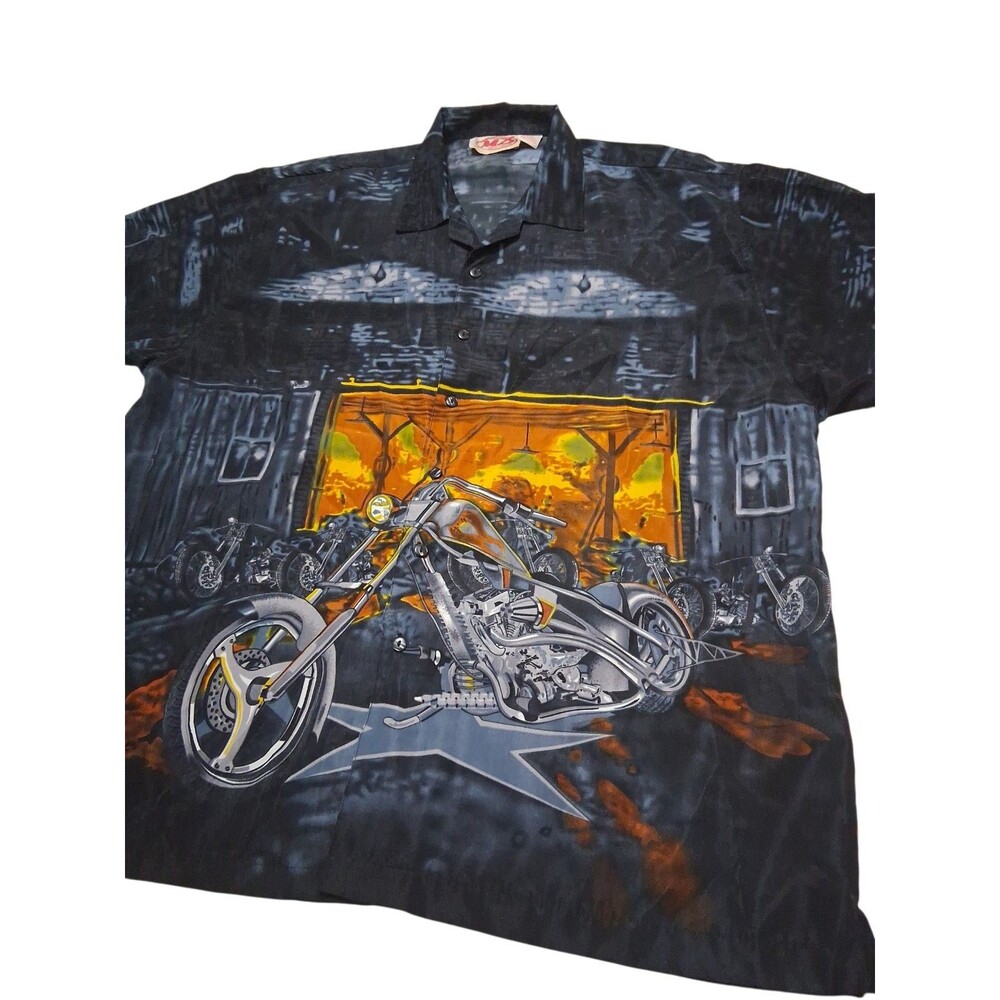 Y2K Malibu Dreams Chopper Motorcycle Button Up Shirt Mens XXL Biker Flame AOP
